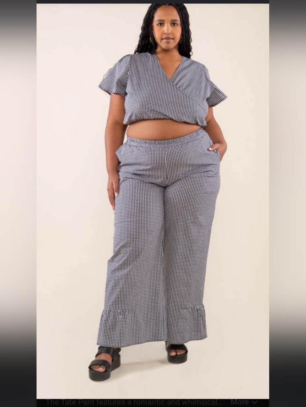 Cotton Gingham Ruffle Hem Pants